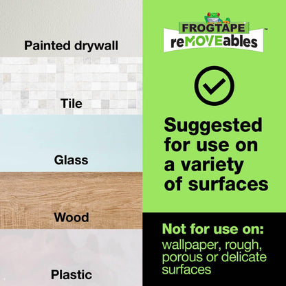 FrogTape reMOVEables Damage Free Adhesive Wall Hook - Removable Large Utility Wall Hooks for Hanging - No Nails - Holds up to 5 lbs - 6 Reusable Hooks & 12 Adhesive Strips - White (Pack of 12)
