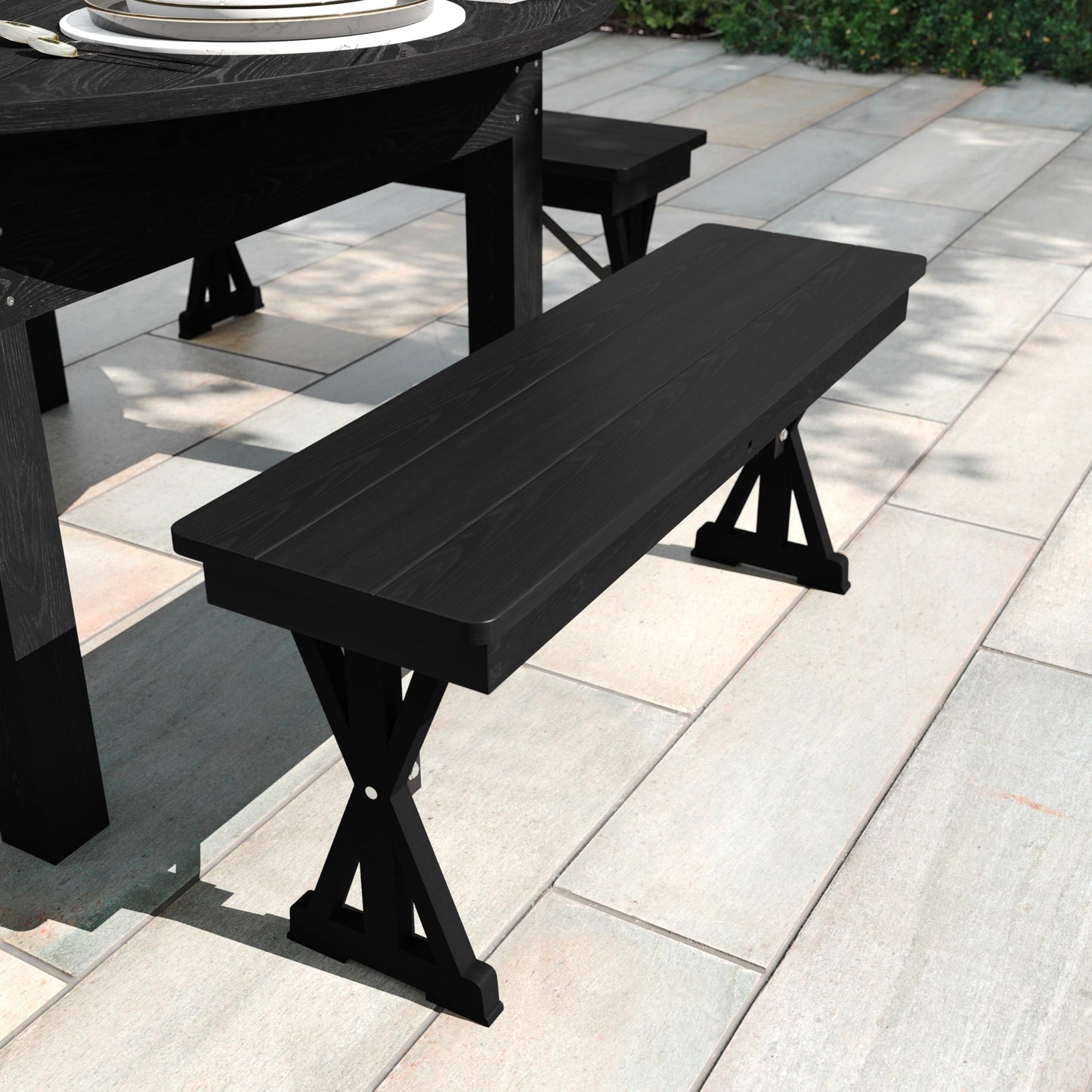 Flash Furniture Hercules Commercial Farmhouse Folding Bench, Antique Solid Pine Entryway Bench, Foldable Locking X-Legs, 40" x 12", Black Wash