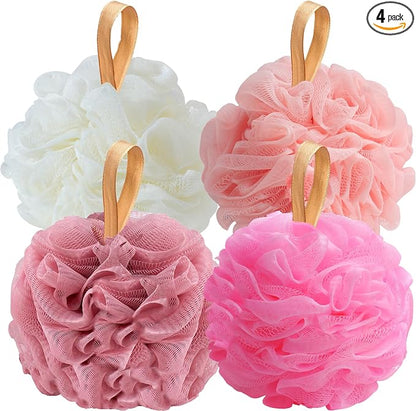 Fishent Loofah Bath Sponge, 4 Pack 70g Shower Loofahs Soft Mesh Pouf Shower Puffs Loofa Exfoliating Body Scrubber Ball for Men and Women