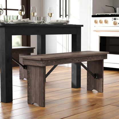 Flash Furniture HERCULES 40" x 12" Folding Farm Bench, Solid Pine Entryway Bench in Mahogany
