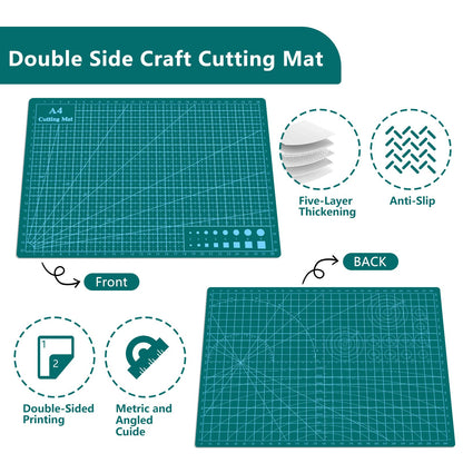 Cutting Mat 9"x12" Self Healing Cutting Mat Size Double Sided 5-Ply Rotary Sewing mat for Crafts Fabric Quilting Hobby Art Clay Precision Scrapbooking Project, A4, Green 4PCS