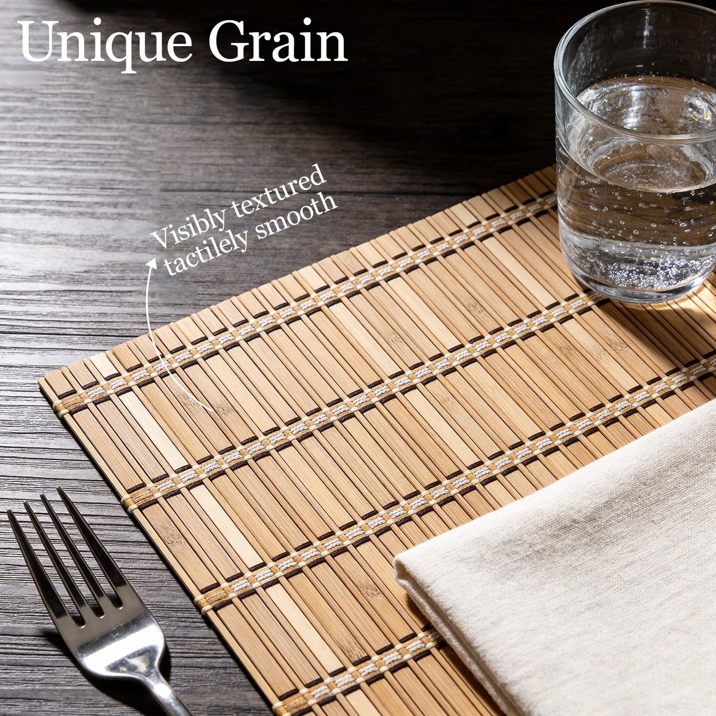 ChiUGua Bamboo Placemats, Heat-Resistant Table Mats, Set of 4, Brown