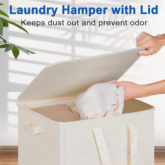 Slim Laundry Hamper with Lid and Wheels, Small Rolling Laundry Basket with