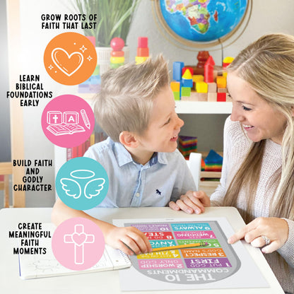 Hadley Designs Sunday School Decorations for Classroom –9 Bible Posters for Kids, Books of the Bible, 10 Commandments, Bible Timeline Chart, Fruits of the Spirit, Rainbow Christian Classroom Decor