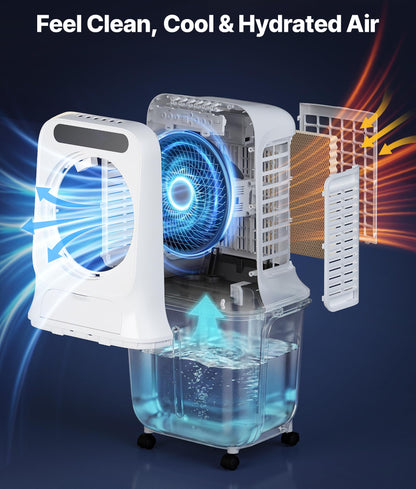 Exnos Portable Evaporative Swamp Cooler - Portable Air Conditioner with 3 Modes & 3 Speeds, 6.6 Gallon Cold Air Cooler, Cooling Fans that Blow Cold Air for Home, Office, 2 Ice Packs