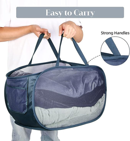 Durable Collapsible Laundry Baskets, Mesh Pop Up Laundry Hamper
