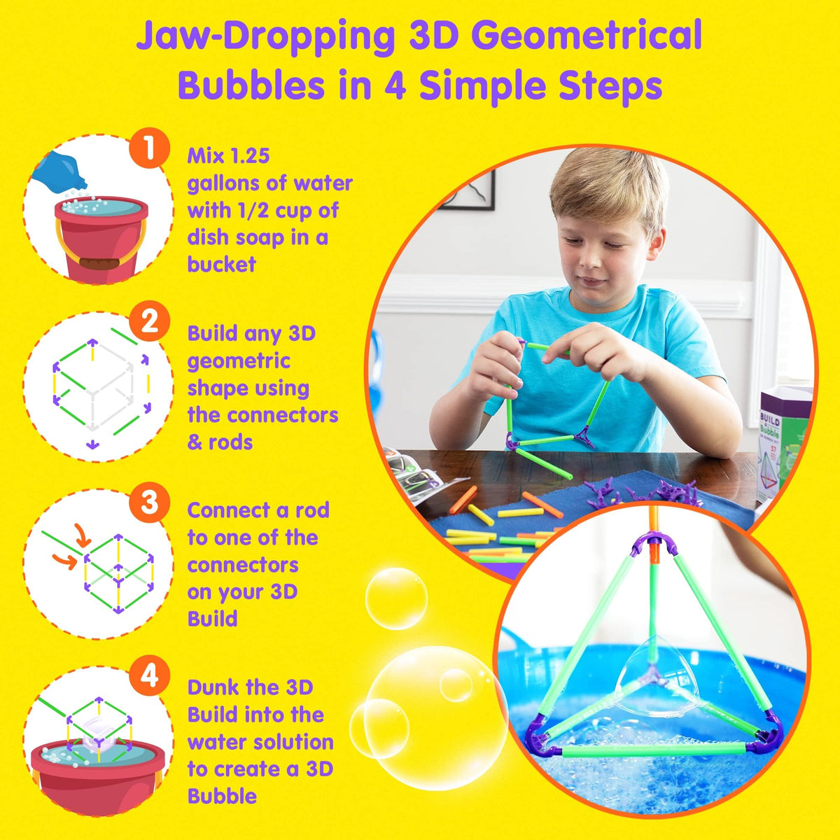 Build A Bubble Montessori 3D Bubble Maker Kit for Kids 8&Up – Fun-Filled, Screen Free Toy - 57-Piece STEM Building Toys Kit– Indoor Educational STEAM Bubble Toys That Help Your Child's Development