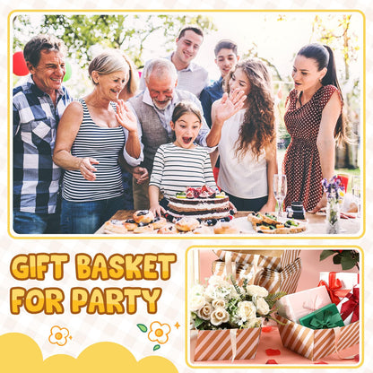Pinkunn 48 Pcs Basket for Gifts Empty DIY Bulk Party Gift Basket Kit with Handles Market Trays for Packages Wrapping Wedding Party Anniversary Display(Stripes)