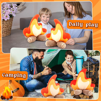 PullCrease 4 Pack Campfire Plush Toys Fake Fire Firewood Plush Pillow for Camping S'More Birthday Party Scene Setting Room Decoration and Woodland Forest Nursery Classroom Decor