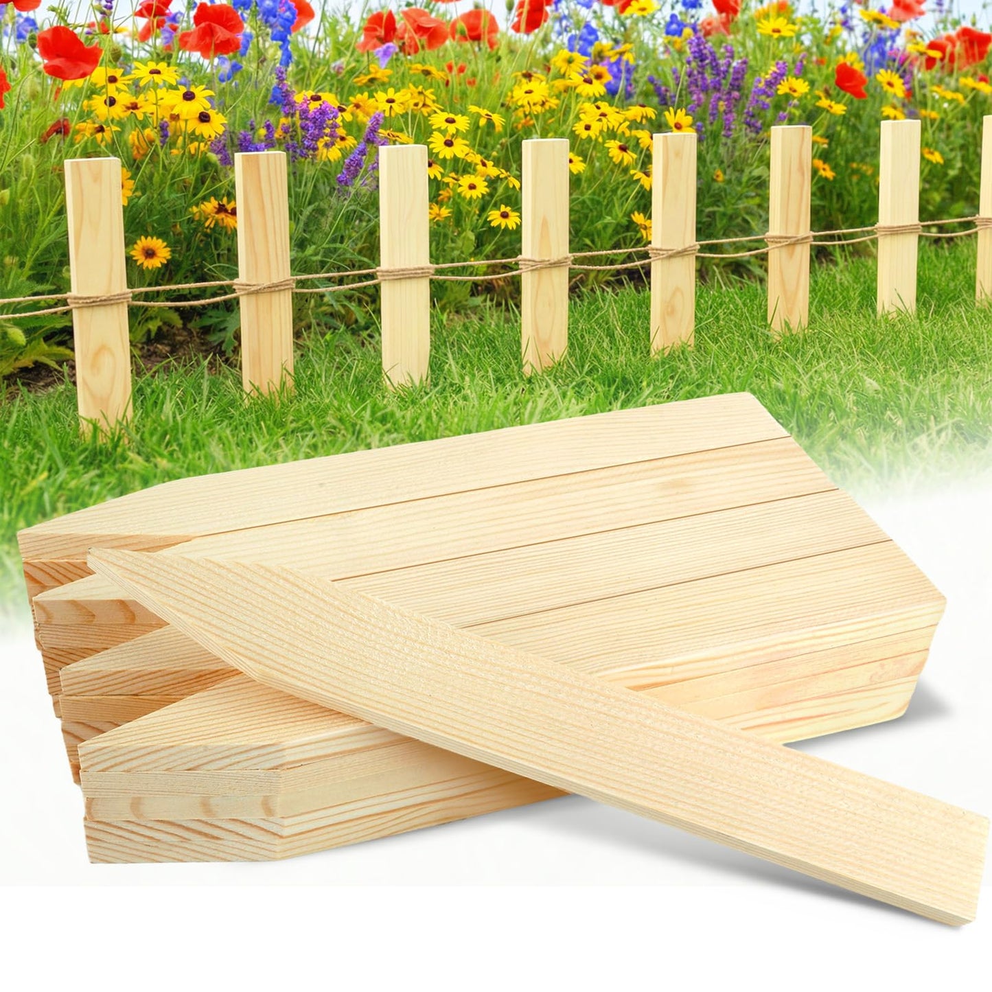 UCandy 24 Pack Wooden Garden Stakes, 12" Survey Grading Stakes, Garden Ground Stake with Sharp Point, Fir Wood Plant Support Stake, Sign Posts for Silt Fence Backyard Boundaries Baselines