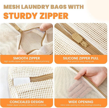 4Pcs Cotton Mesh Laundry Bags for Delicates, Breathable Mesh Garment Bag for
