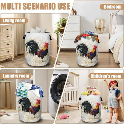 Vintage Rooster Laundry Basket, Farm Chicken Laundry Hamper Tote Bag Dirty