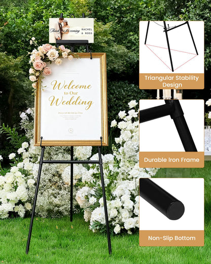 53.9" Black Easel Stand for Sign, Heavy Duty Metal Display Easel with Storage Bag, Adjustable Art Easel for Wedding Sign, Painting, Picture