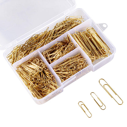 Deoot 600 Paper Clips,Office Gold Paper Clips Assorted Sizes(Small,Medium and Jumbo) 28 mm,33mm,50 mm
