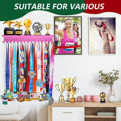 Lapetale Fashion Non-Slip Pink Trophy Shelf - 16 Inch Medal Hanger Display for Wall with Upgraded Shelves for Trophies, Gymnastics, Soccer, Swim