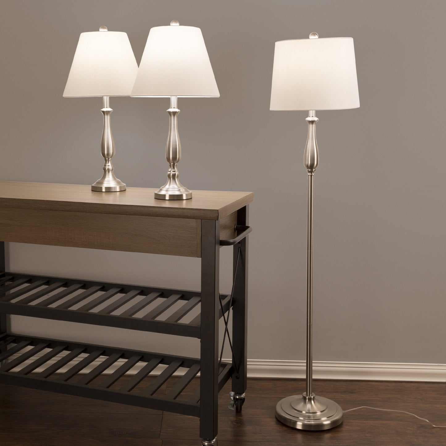Lavish Home 3-Piece Home Lighting Set - Coordinating Bundle with 2 Table Lamps and 1 Floor Lamp for Home and Office Decor (Silver)