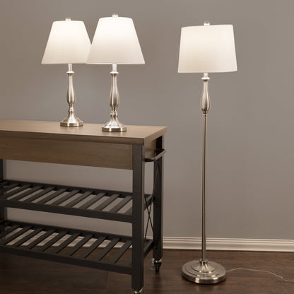 Lavish Home 3-Piece Home Lighting Set - Coordinating Bundle with 2 Table Lamps and 1 Floor Lamp for Home and Office Decor (Silver)