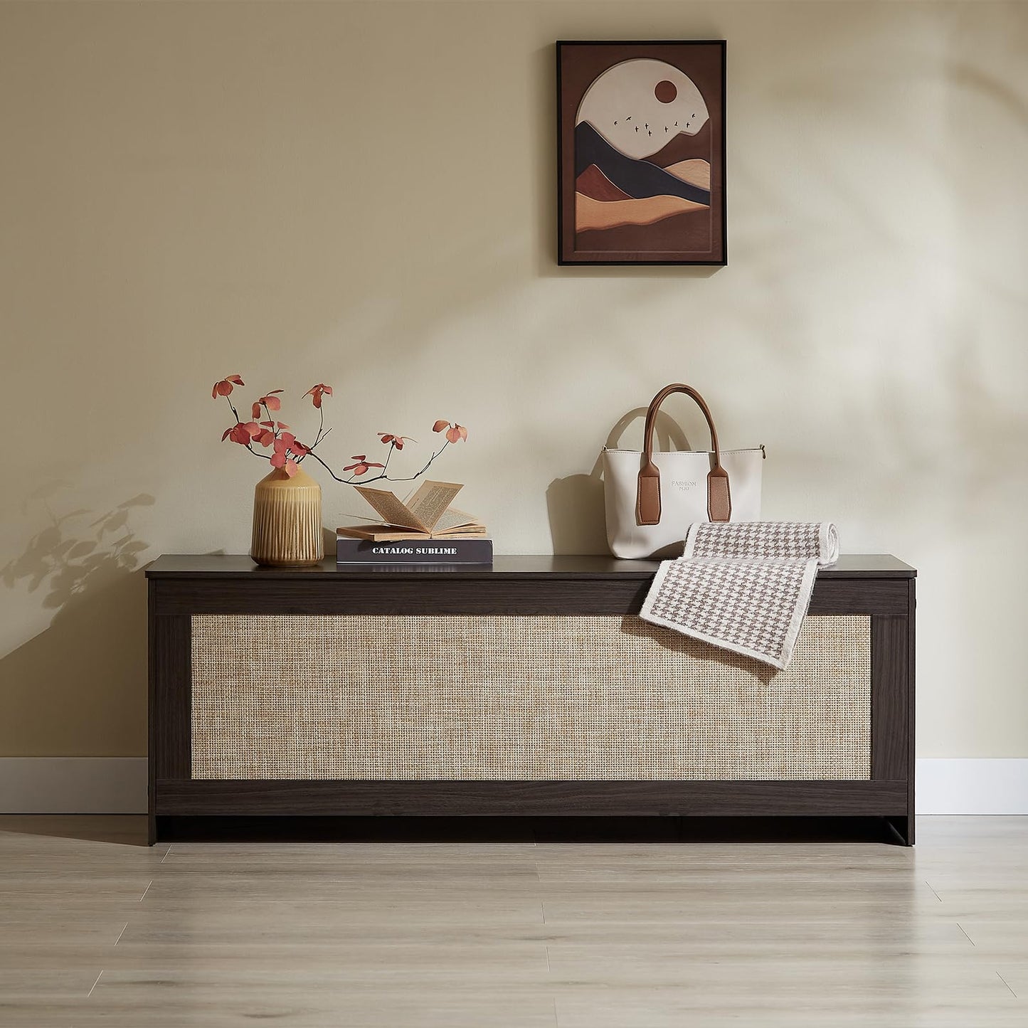 ZenFang 51.2" Storage Chest Extra Large,Storage Bench with 2 Safety Hinges,Wooden Shoe Bench,51.2x15.7x18.3 Inch,Easy Assembly,Storage Bench for Bedroom,Living Room,entryway(Obsidian Black)