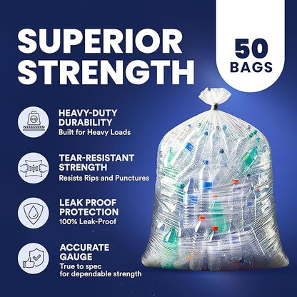 Plasticplace Heavy Duty 55-60 Gallon Trash Bags – Clear Garbage Can Liners –