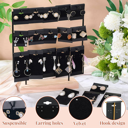 Tondiamo 200 Pcs 2 Size Black Velvet Plastic Earring Cards for Selling Jewelry 2'' x 2'' and 2'' x 4'' Earring Display Cards Holder Bulk for Earrings, Ear Studs Jewelry Accessories