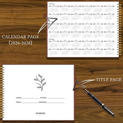 AKONEGE Accounting Ledger Book for Personal & Small Business Bookkeeping, Horizontal Income and Expense Tracker Notebook with Calendar, Hardcover Columnar Log Journal 10.78'' x 8'', Brown