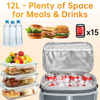 Aotto Insulated Lunch Bag - Large Thermal Tote for Women & Men, Reusable Cooler with Front Pocket, Dual Side Pockets, Interior Mesh Organizer & Adjustable Shoulder Strap for Office, Travel, Picnic