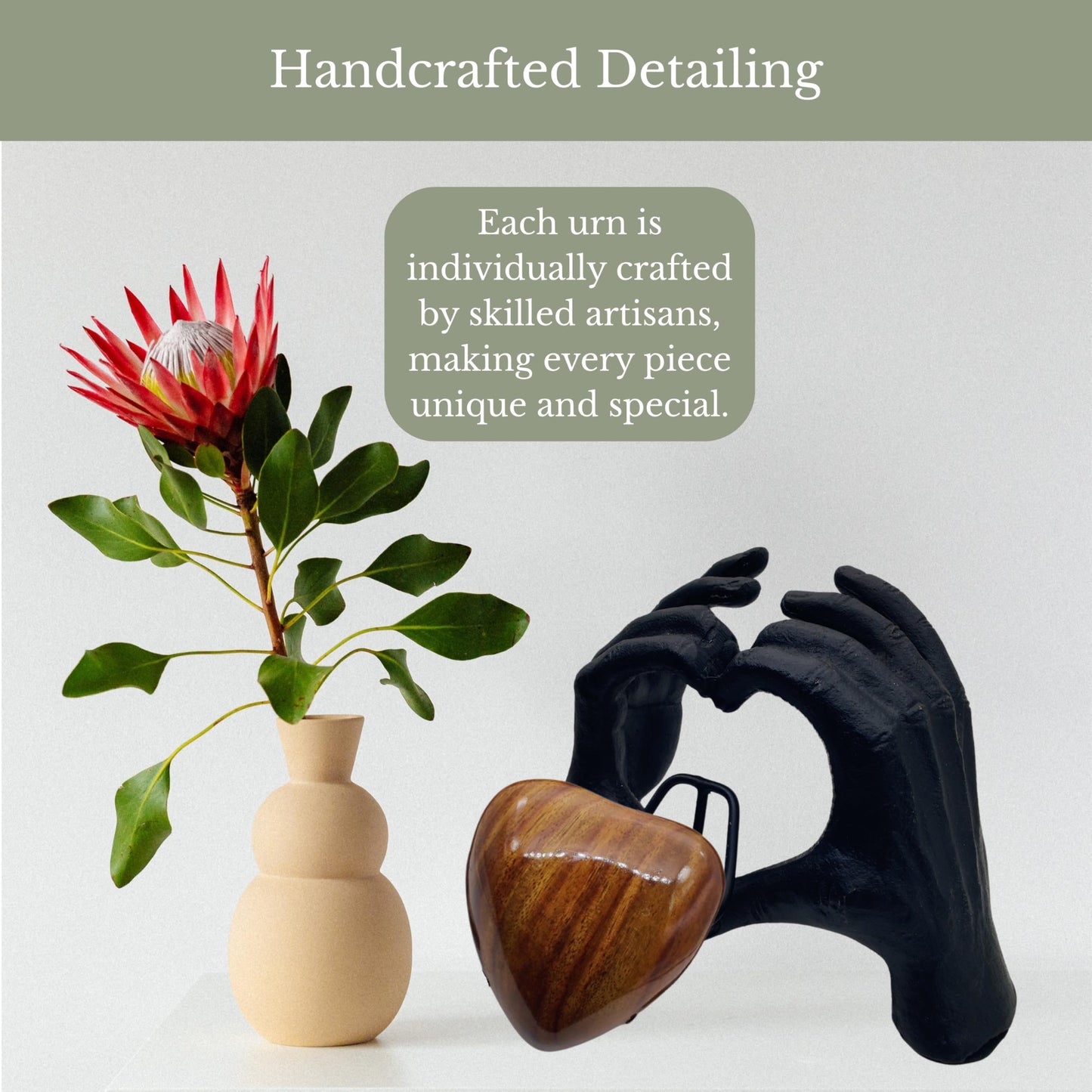 ZAHANAARA Wooden Heart Urn for Ashes Adult Male & Female |Handcrafted Memorial Box for Funeral|Memorial Gifts, Ashes Keepsake |Aluminum Cremation Urns|Unique Tribute in Hands Design - Black, 3 cu in