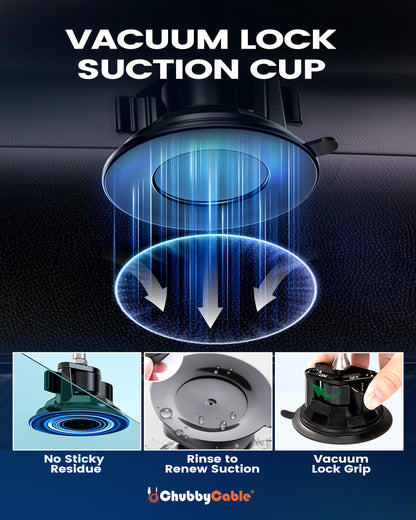 chubbycable ChubbyGrip Magnetic Car Phone Holder 360° Adjustable Car Phone Mount for Windshield, Ultra-Durable Metal Suction Cup Phone Mount for iPhone Samsung All Smartphone, Magnetic