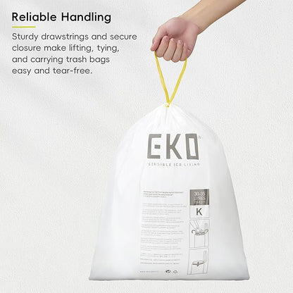 EKO 9.3 Gallon / 30–35 Liter Drawstring Trash Bags, Extra-Strong Leak-Resistant