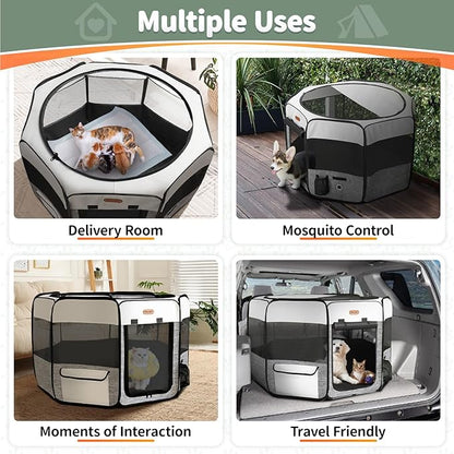 Seiyierr Puppy Playpen, 45" Portable Dog Playpen, Pet Playpen for Dogs Cats, Pop Up Playpen and Exercise Play Pen Dog Tent Indoor/ Outdoor, Removable Shade Cover