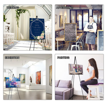 AROIC 63" Easel Stand for Display, 3 Pack Portable Foldable Metal Easel, Easels for Signs Wedding Logos,Arts, Painting,Adjustable Floor Easels with 3 Storage Bag