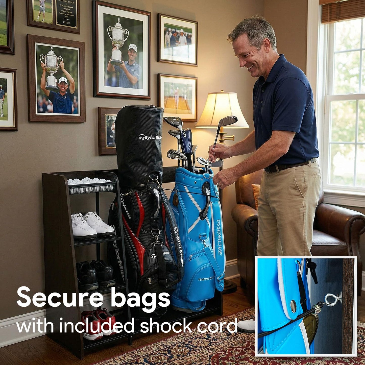 Ponsonbay Golf Bag Storage Organizer for Garage Holds 2 Golf Bags