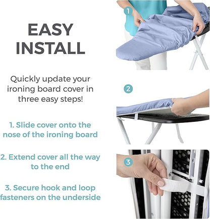 HOME GENIE Ironing Board Cover, Extra Thick Padding, Scorch Resistant Silicone