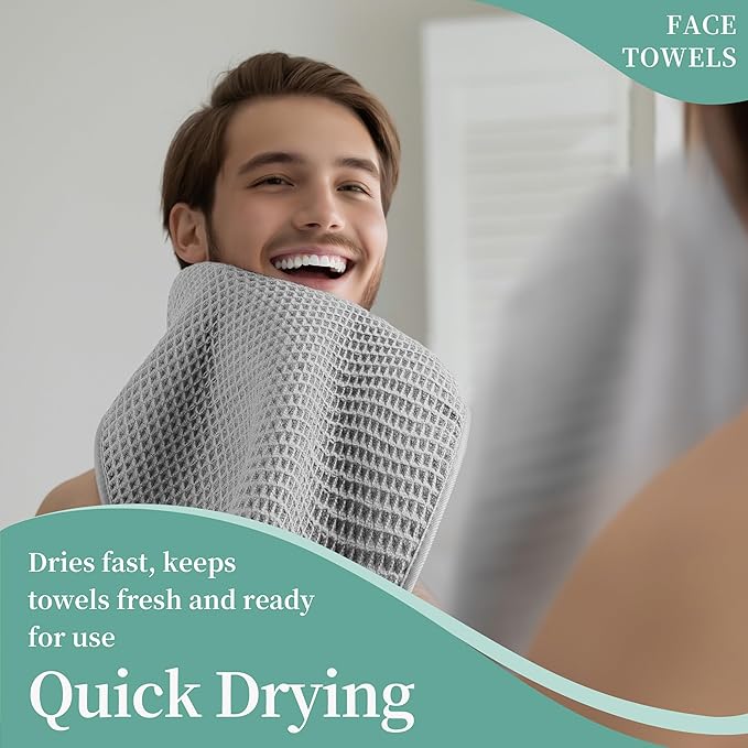 Microfiber Waffle Face Towels, 2 Pieces, Fast Drying, Lint Free 430 GSM