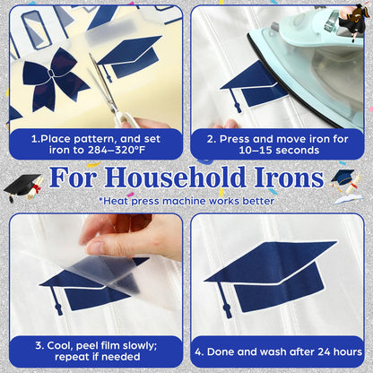 Glenmal 17 Pcs Senior Class of 2026 Iron on Patches Glitter Bow Heat Transfer Stickers Set for Black Women Graduation Outfit Decor Corset Jeans Grad Party Clothing DIY Crafts(Blue, Silver)