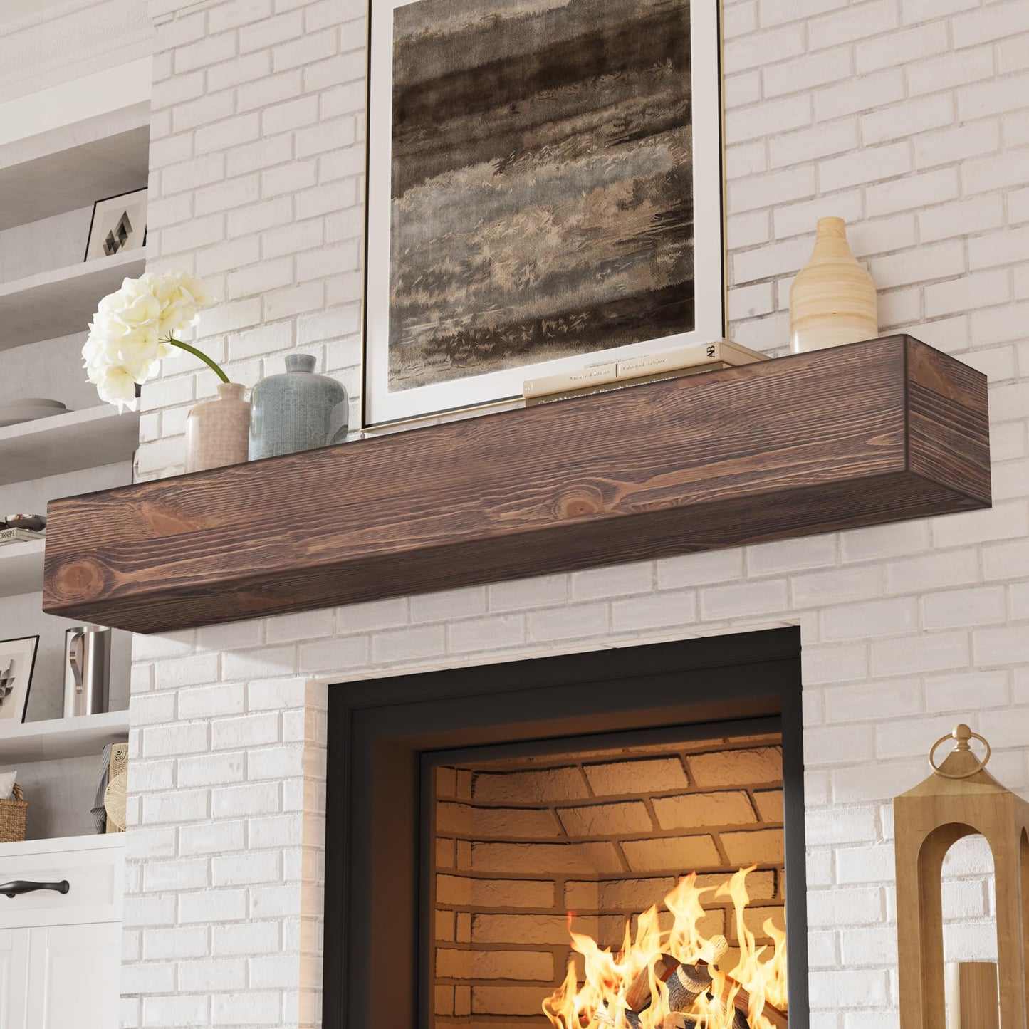 Eshoma Fireplace Mantel Shelf 66 Inches - Handcrafted Wood Mantles for Over Fireplace - Wall Mounted Fireplace Mantel Shelf for Living Room Decor - 66 Inch - Aged Brown