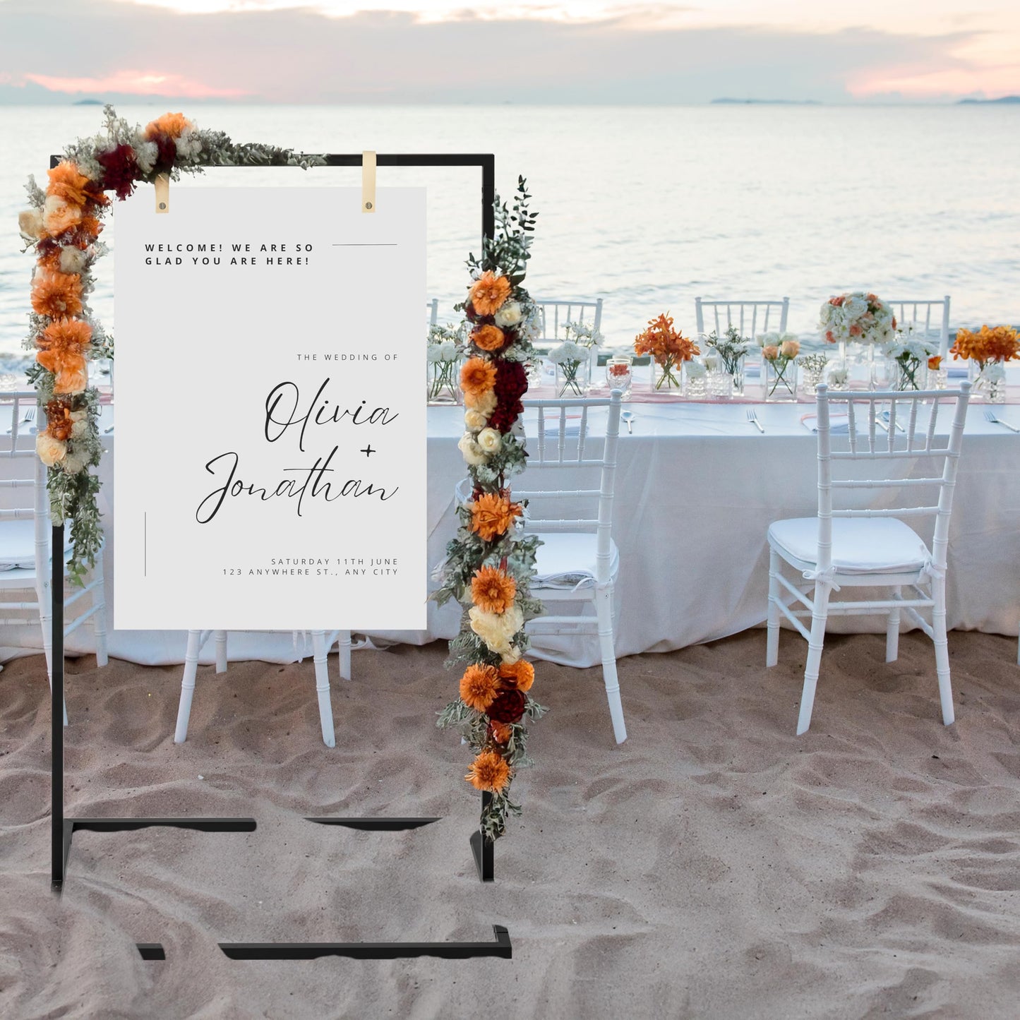 Elegant Wedding Welcome Sign Stand – Sturdy Welcome to Our Wedding Sign Holder for Seating Charts & Event Decor - A Beautiful Black Metal Easel to Welcome Guests & Celebrate Your Love
