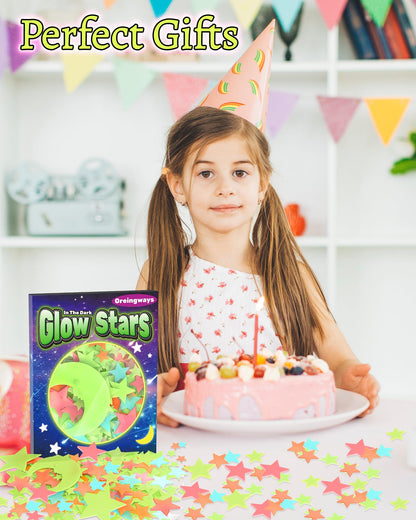 Greingways 201 Pcs Glow in The Dark Stars Stickers for Ceiling Bedroom, Stocking Stuffers for Kids Ages 3-5, 4-8, 8-12, Boys Girls Room Decor Wall Stickers Stocking Stuffers for Toddler-Multi