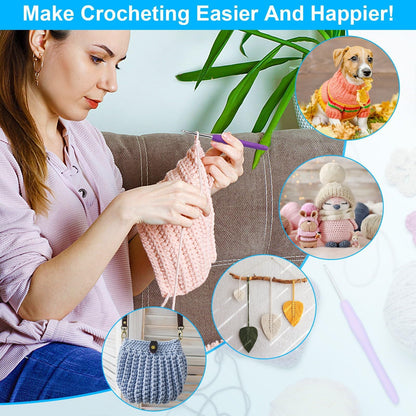 Crochet Hooks 14 Sizes Crochet Hook Set, 53 Pack Yarn Crochet Kit for Beginners, Knitting Needles with Ergonomic Handles for Arthritic Hands, Crochet Needle Kit with Blue Case for Crocheters