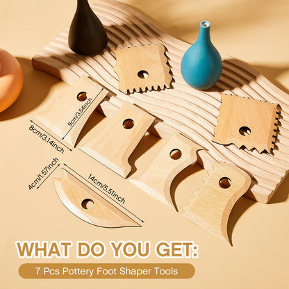 Amylove 7 Pcs Pottery Tools Pottery Foot Shaper Trimming Tools Profile Rib Bundle Foot Shaper for Ceramics for Carving Clay Molds Clay Texture Ribs Ceramics, Beech Wood (Stylish Style,Wood Color)