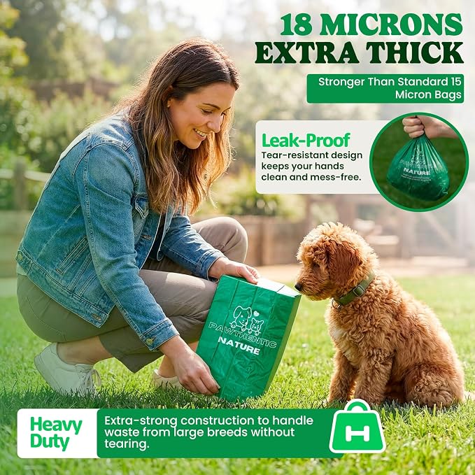 Dog Poop Bags, Light Baby Powder Scent, 60 Count (4 Rolls), Certified Compostable Cornstarch Blend - ASTM D6400 & EN 13432, Extra Thick, Leak-Proof, 9x13 Inch for Dogs & Cats