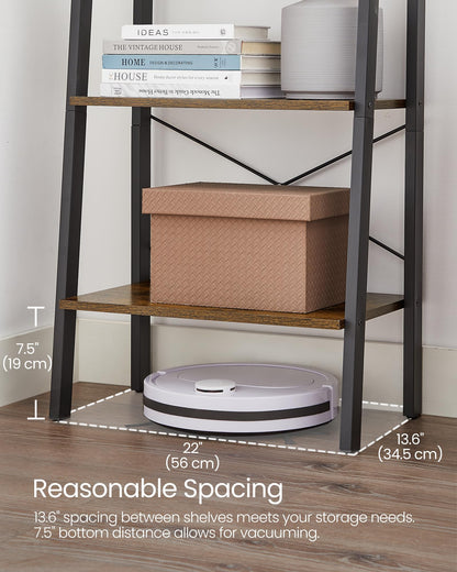 VASAGLE BARNET Collection - Ladder Shelf, Bookshelf, Storage Rack, Modern Bookcase for Living Room Home Office Kitchen, Steel Frame, 4-Tier, 22-Inch Wide, Rustic Brown and Ink Black ULLS44X
