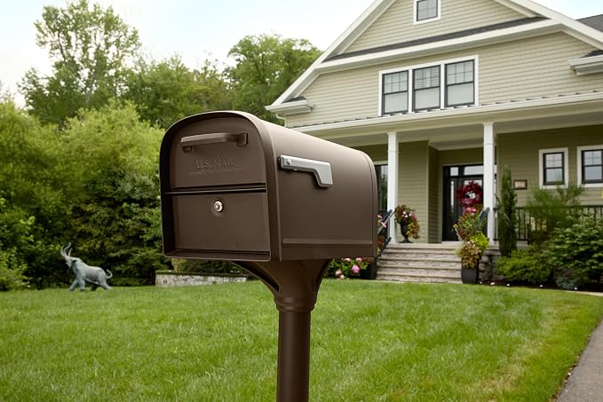 Architectural Mailboxes 6300RZ Oasis 360 Locking Parcel Mailbox with 2-Access Doors, X-Large, Rubbed Bronze | Galvanized steel build with a secure steel cam lock, dual access doors, and hopper delivery door. USPS approved.