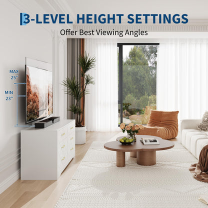 GarveeHome White Entertainment Center with 6 Storage Drawers for Bedroom Living Room, Universal TV Stand with Mount Fit 32"-80" TVs, Farmhouse Wooden Media Console Tables with Height Adjustable Mount