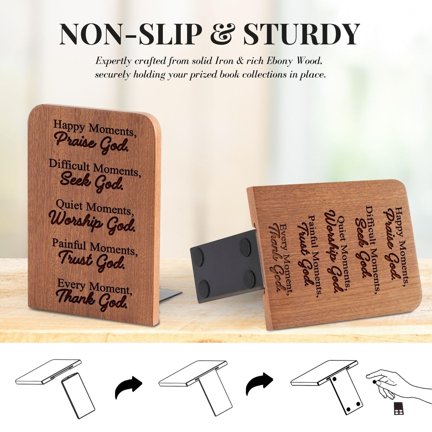 Christian Book Ends, Religious Book Ends, Christian Gifts for Women Men, Novelty Bookends Unique, Heavy Duty Wooden Bookends for Shelves Decorative(1 Pair, 4.72x6.69 Inches) - Moment