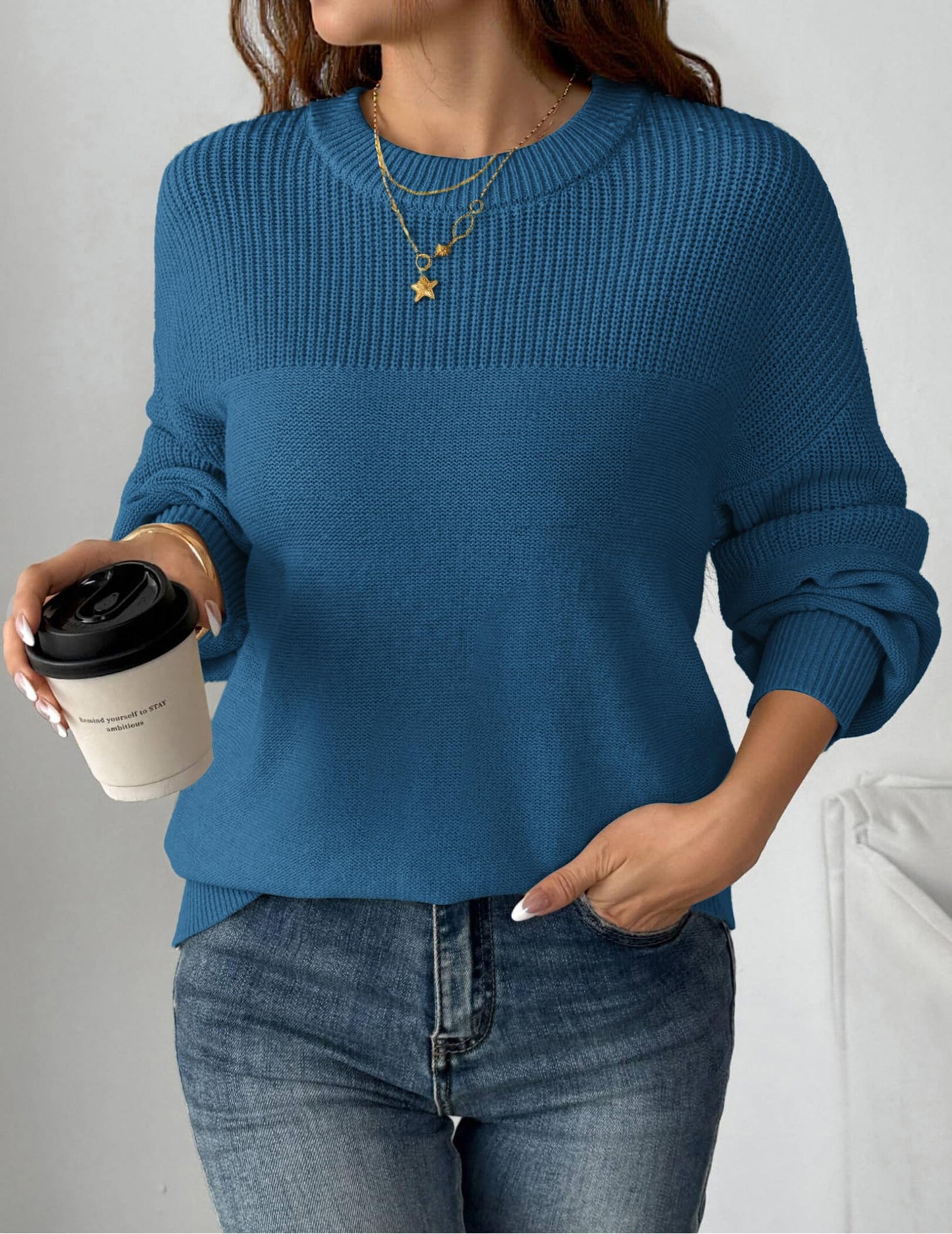 Zeagoo Women's 2025 Fall Chunky Knit Sweater Oversized Crewneck Long Sleeve Winter Cotton Pullover Sweaters Jumper Tops