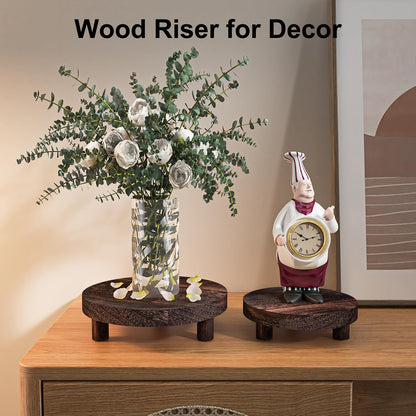 HAWHUV 3 Pcs Wood Plant Stand Indoor Outdoor, Round Wood Riser for Decor 6/8/10" Wooden Stool Display Stand Flower Pot Holder Small Planter Tray Modern Potter Decorative for Desktop Counter Room