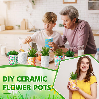 Zubebe 12 Pcs Paint Your Own Ceramic Pots Bulk Unfinished Succulent Pots Craft Kit with Drainage Hole Mini Paintable Plant Vase Ready to Paint Planter for Cactus DIY Craft (Classic)