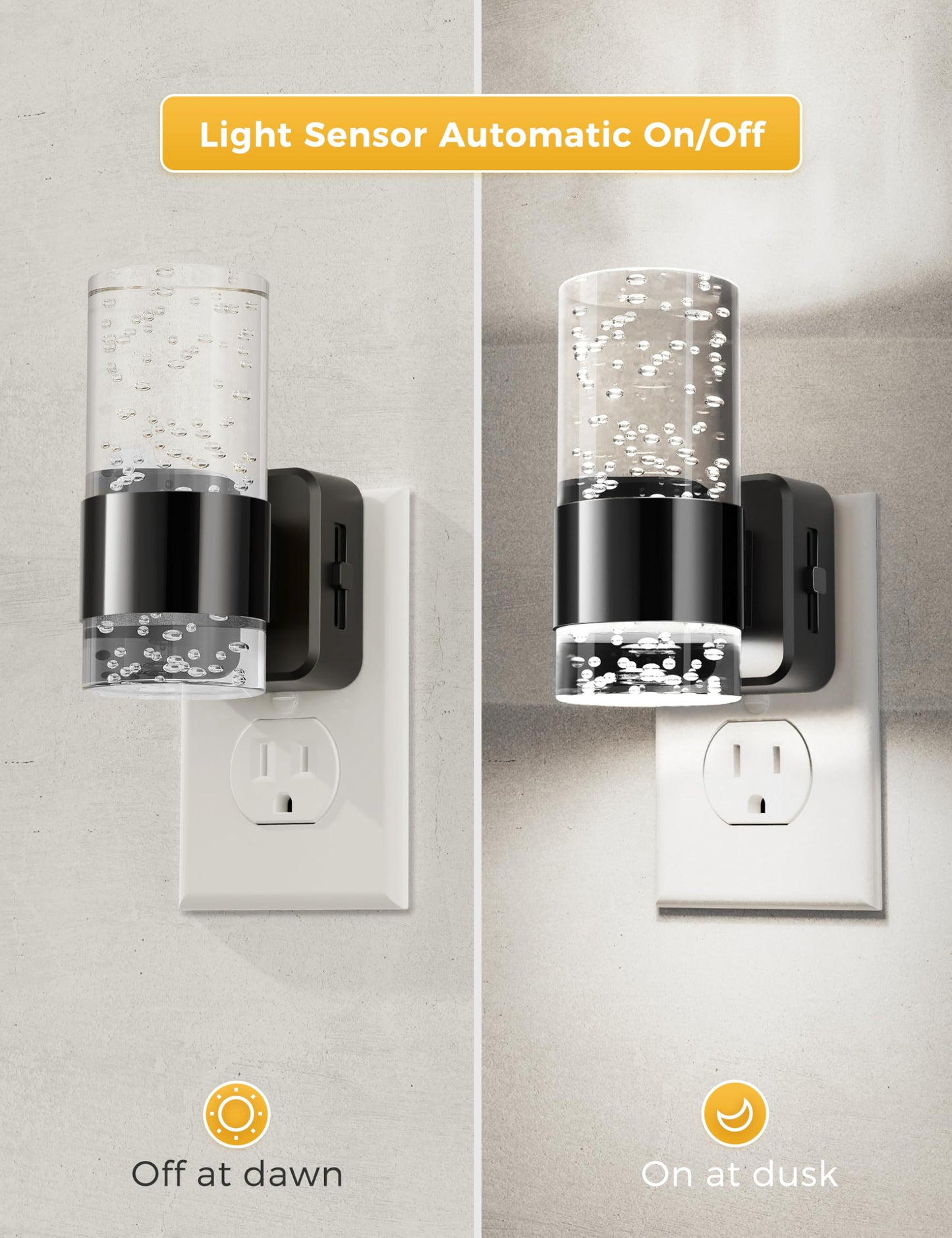 L LOHAS LED Night Light,Dimmable Night Lights Plug into Wall, 2 Pack Acrylic Nightlights with 0-100 LM Adjustable Brightness, 3000K Plug in Night Light with Dusk to Dawn Sensor, for Bathroom Hallway