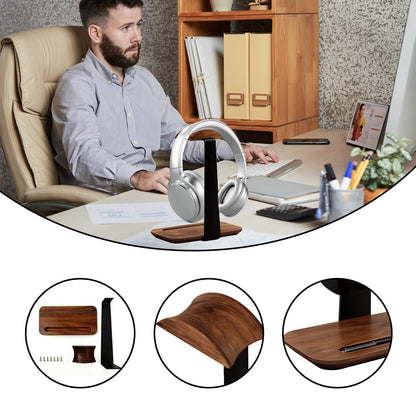 ZHIYUEJING Walnut Wood Headphone Stand,Headphone Rack with Storage Base Plate,Headphones Holder for Study Rooms,Gaming Spaces,Desktop,Office